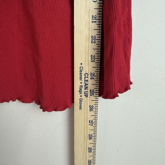 French Laundry Lace Trim Tank Top Size S Red Ribbed V Neck Fitted Y2K Lettuce Tr - Picture 6 of 8